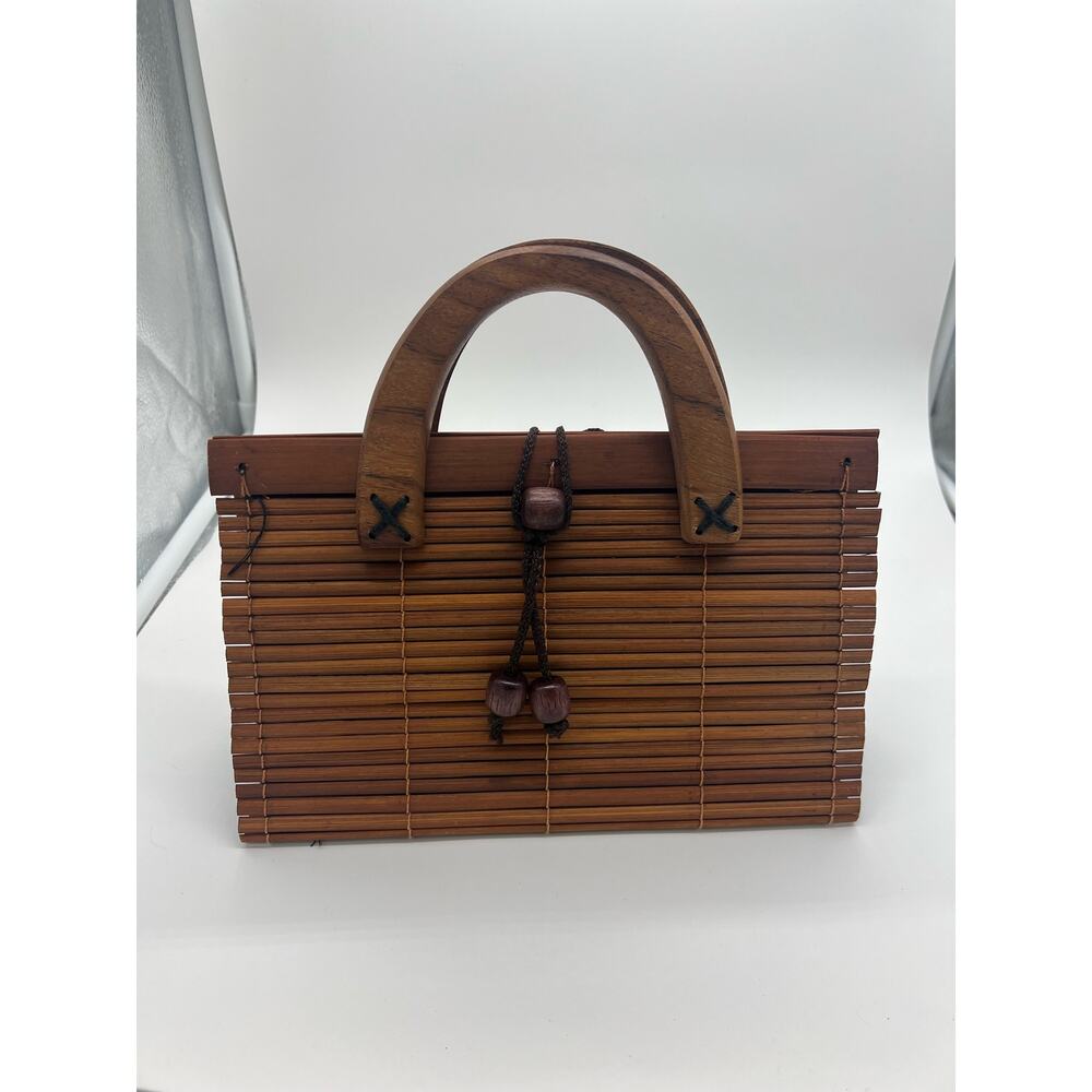 Bamboo Top Handle Purse Bag Clutch Unique - Picture 3 of 5